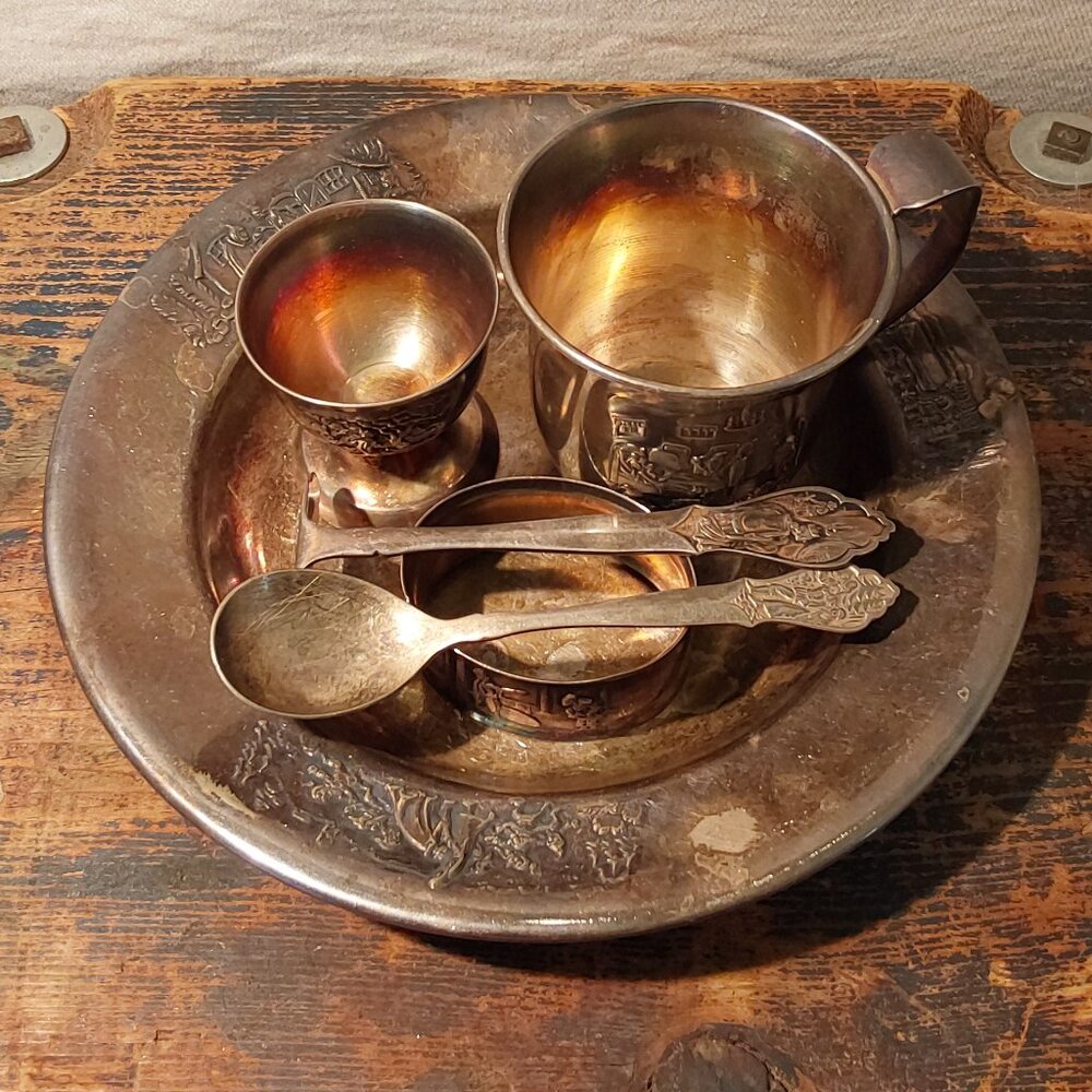 Vintage Silver GERO Snow White and Seven Dwarves Child's Dish Set